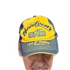 Goodyear 1898 Yellow & Navy Tire & Rubber Akron OH Adjustable Baseball Cap*VGC